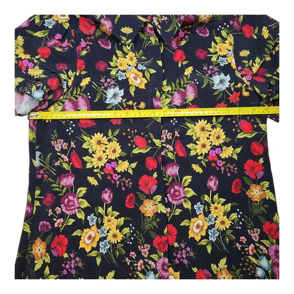 Alice & Olivia Floral Shirt Dress Womens Medium M Black Ruffle Sleeve Work CC13D - Picture 6 of 11